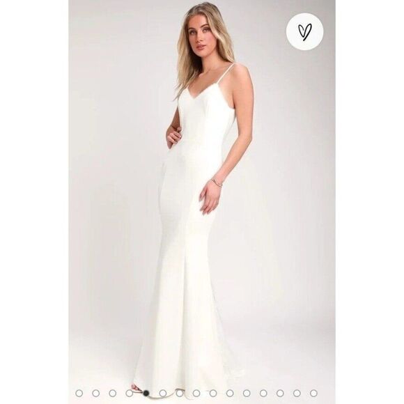 Lulu's Dress White Taliana Lace Button Back Maxi Wedding Dress - Picture 6 of 15